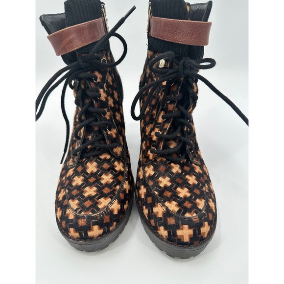 Womens Ankle Boots Brown Tan Plus Print Lace Up Heel Booties Size 8M - Picture 6 of 10